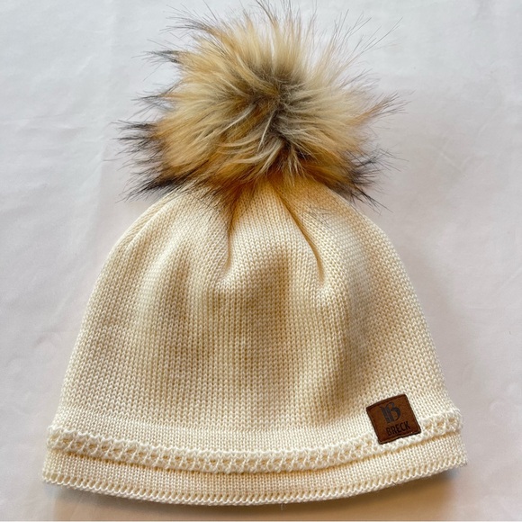 Breck/Screamer Ivory Knit Hat Beanie Cap PomPom Wool Acrylic Blend Warm, Lined - Picture 12 of 14